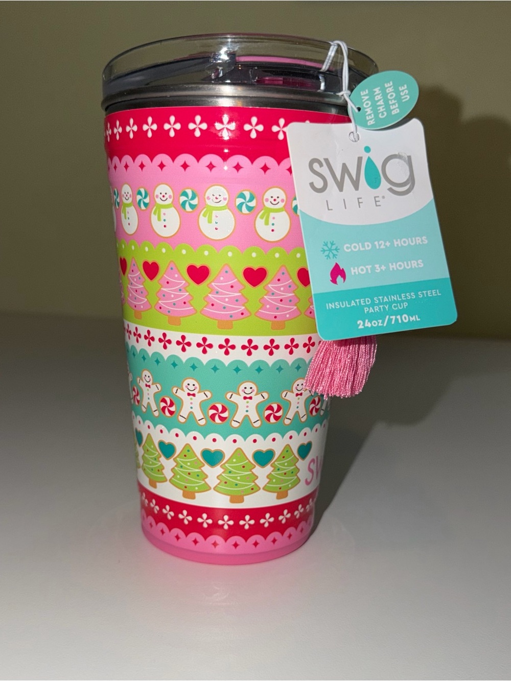 NWT Swig Life "Cookie Jar" Christmas 24oz Insulated Party Cup Tumbler Pink